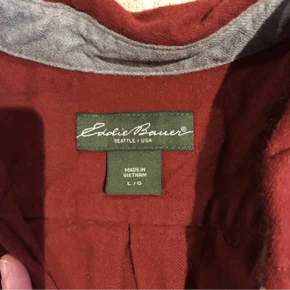 Eddie Bauer Maroon Burgundy Men’s Flannel Dress Shirt size Large - Picture 3 of 7